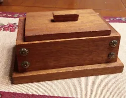 Small Oak Wood Handmade Jewelry Trinket Dresser Box Chest. Decorative brass tone tacks in corners.  Sturdy wood lidded...