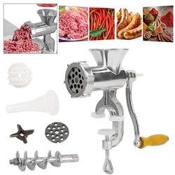 Its multifunction. Feeding hopper size:7.5cm/2.95in. Material: Aluminum & Cast Iron. Hand crank operation, no power...