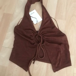 Bershka BROWN Revealing Y2K Halter neck Crop Top Size XS New BNWT. Smoke free home