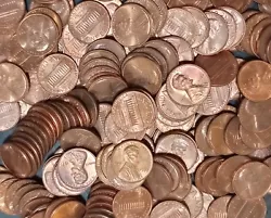Bulk Copper Pennies Cents, AU/BU Copper Penny Cents lot. 1959-1982, 3 LBS Bulk. Total is AU - BU grade! Plenty of Red...