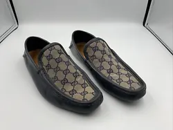 Gucci Shoes Loafer Canvas US 8 EU 40 Deck Boating Monogrammed Mens Navy.. Some scuffing on toe , see photos.