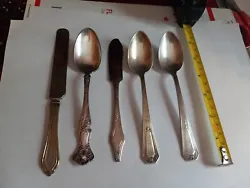 Vintage Silver-plate and Sterling Lot of 5 Pieces Silverware Rogers more. Last 2 Spoons stames with markings and...