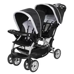 Convertible double stroller with front and rear seats or a removable rear seat for a standing platform. Color: Stormy....