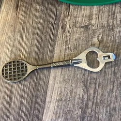 Vintage Chrome Metal Tennis Racquet 7-1/4” Bottle Opener Sports Japan Gift Sport. Excellent condition heavy duty