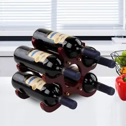 6-Bottle wine rack Wood Wine Storage Stand Countertop Rustic Wooden Wine Holder.