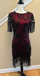 babeyond flapper dress sequin art decor Sz#M burgundy/black NWT zip back. The dress its new good condition look like in...