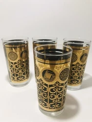 6 VINTAGE LIBBEY Glasses PRUDENTIAL Glassware Barware Black Gold Tumblers 5.5”. A few tiny scratches in the black...