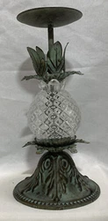 Pineapple Glass Metal Candle Holder 10” Velvet on Bottom.