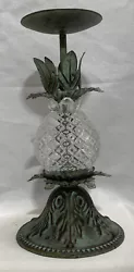 Pineapple Glass Metal Candle Holder 10” Velvet on Bottom.