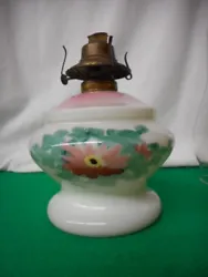 Portion of lamp has pink coloring. with Hand Painted Red Flowers and. in lamp or chimney. We will combine orders where...