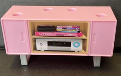 Barbie Dollhouse Furniture Pink TV/Stereo (sticker) Stand Console. Some marks and scratches. Please see pictures for...