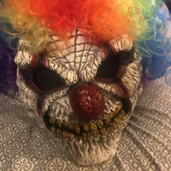 Easter Unlimited Scary Clown Halloween Rubber Face Mask With Rainbow Hair Used.