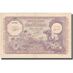 Billet, Algeria, 500 Francs, 1944, 1944-09-15, KM:95, TB+.