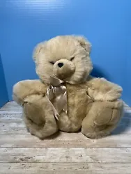 Passport Plush Toys Bear Beige Teddy Stuffed Animal Satin Ribbon Bow Vintage Toy 12