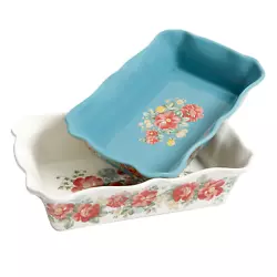 This colorful set includes a large 3.6-quart baker and a smaller 2.3-quart baker, both featuring a beautiful floral...