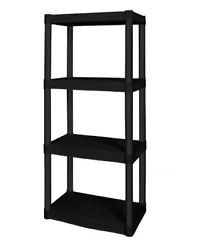 Made of durable black plastic Polypropylene material. Garage storage shelf. or 60 lbs. per shelf capacity when evenly...