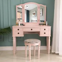 【Nice Material Vanity Table】: This dressing table was made of E1 grade MDF and stool legs are rubber wood that will...
