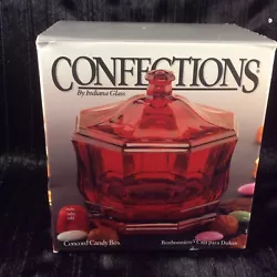 NEW Vintage Confections Indiana Glass Ruby Red Concord Candy Dish Box 5” X 5” US.3 1/2” w/o lid5” x 5” with...