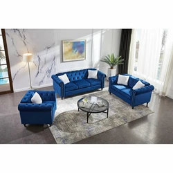 NAVY BLUE VELVET TUFTED SOFA LOVESEAT CHAIR LIVING ROOM FURNITURE SET NEW HOUSE. Blue (1+2+3 seat): 1x Armchair + 1x...