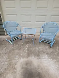 3PC Blue Bistro Set Patio Table Chairs Furniture Balcony Antique Vintage. Very Rare and unique piece. We always have...