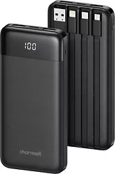 Charmast Batterie Externe 10000mAh avec 4 Câbles Intégrés Batterie Portable USB C Mince Power Bank avec 6 Sorties et...