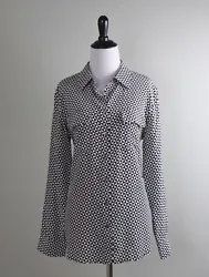 100% Silk Geo Check Print Button Up Shirt. MATERIAL: 100% Silk. Dry Clean.