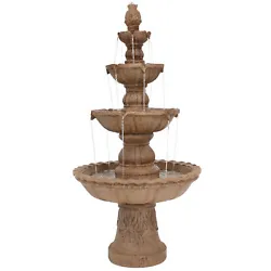 Classic 4-tier outdoor water fountain - Lightweight fiberglass resin construction - Includes a quiet submersible...