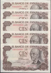 ESPAGNE LOT DE 5 BILLETS 100 pesetas 1970 MANUEL DES DEFAUTS DIFFÉRENTES SÉRIES MBC+/EBC-   VISITEZ NOS AUTRES...