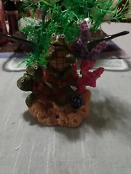 fish tank decor turtles pink and purple coral with greenery. Condition is New. Shipped with USPS Priority Mail.