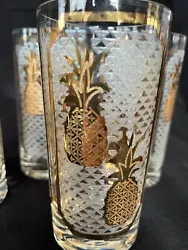 Vintage 22kt Gold Pineapple Tumblers, William A Meier Co Highball Glasses, Mid Century Barware, Good Luck Pineapple...