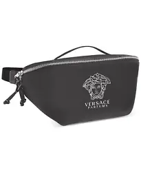 Has one inside zip pocket and one regular pocket. Includes a detachable and adjustable strap with the Versace logo...