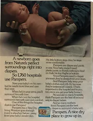 1973 Pampers Diapers Print Ad Newborn Baby - A Nice Dry Place - Stay Dry Lining. Condition is 