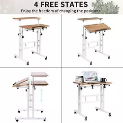 PORTABLE & EASY MOVE - The height of this rolling laptop desk can be adjusted from 27.5