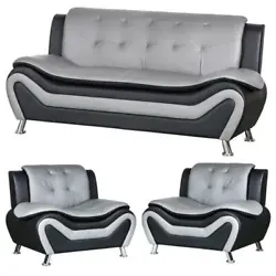 This sofa creates a sophisticated, modern and glamorous look. Gilan Faux Leather Club Chair - Black/Grey x 2Gilan Faux...