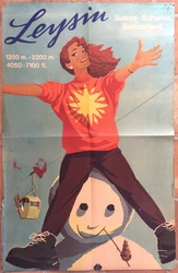 AFFICHE ANCIENNE SUISSE LEYSIN. ENVOYÉE EN TUBE. ÉTAT VISIBLE SUR LA PHOTO.