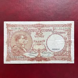 Belgique Billet 20 Francs 01.09.1948 Série H01 Banque Nationale de BelgiqueNi fente n épinglage Pli en croix marqué...