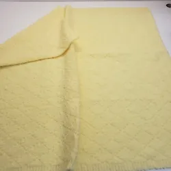 Baby Blanket Hand Knit Yellow Intricate Cable Leaf Pattern Soft 28” x 32”. Condition is 