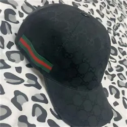 Gucci Black Hat - Black GG patterned canvas with black leather details.