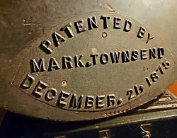 MARINE Foundry Mold/Patent Mold for a Steering Apparatus 1875   Mark Townsend Port Norris New Jersey   Cast Iron Oval...