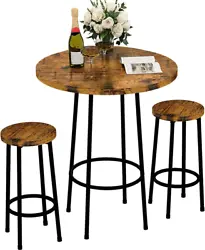 Recaceik 3 Piece Pub Dining Set, Modern round Bar Table and Stools for 2 Kitchen Counter Height Wood Top Bistro Easy...