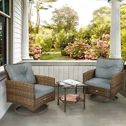 3-Piece Wicker Bistro Set: 2 rattan rocking chairs and a compact coffee table combine quaint elegance with lasting...