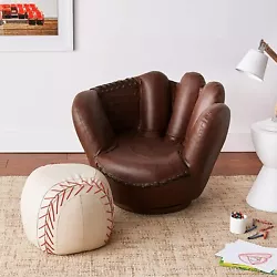 This baseball glove chair and baseball ottoman are the perfect accent for any childs room. Comfortably padded...