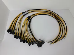 Each cable has + and - spade connectors on one end and (3) 6 pin 6+2p on the other end.