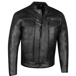 This leather jacket has big leather panel on the back for patches and customization. Inside secure cell phone pocket....