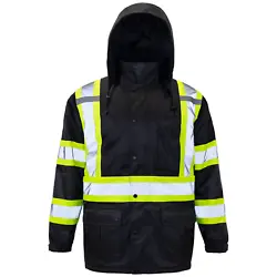 Be safe and visible with this high-visibility parka jacket. JORESTECH® High Visibility Black Parka Safety Jacket....