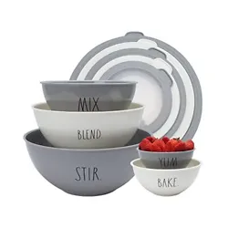 Rae Dunn Mixing Bowls with Lids - 10 Piece Plastic Nesting Bowls Set includes 5 Prep Bowls and 5 Lids (Grey). This 10...