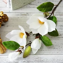 Artificial Magnolia Flower Branch. Flower Material: Silk cloth, Plastic. Product information. Whole Length: 82cm.