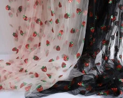 Lovely Strawberry Net Fabric Sequins Embroidery Lace Tulle for Dress Making Sold By The Yard (91cm). The width of net...