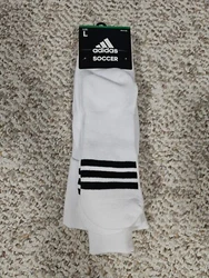 NEW TWO PAIRS ADIDAS MENS SOCCER SOCKS WHITE LARGE SHOES SIZE 9-13. BRAND NEW.