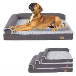 Orthopedic Dog Bed L Shaped Chaise Lounge Pet Sofa Mattress High Side Bolster.